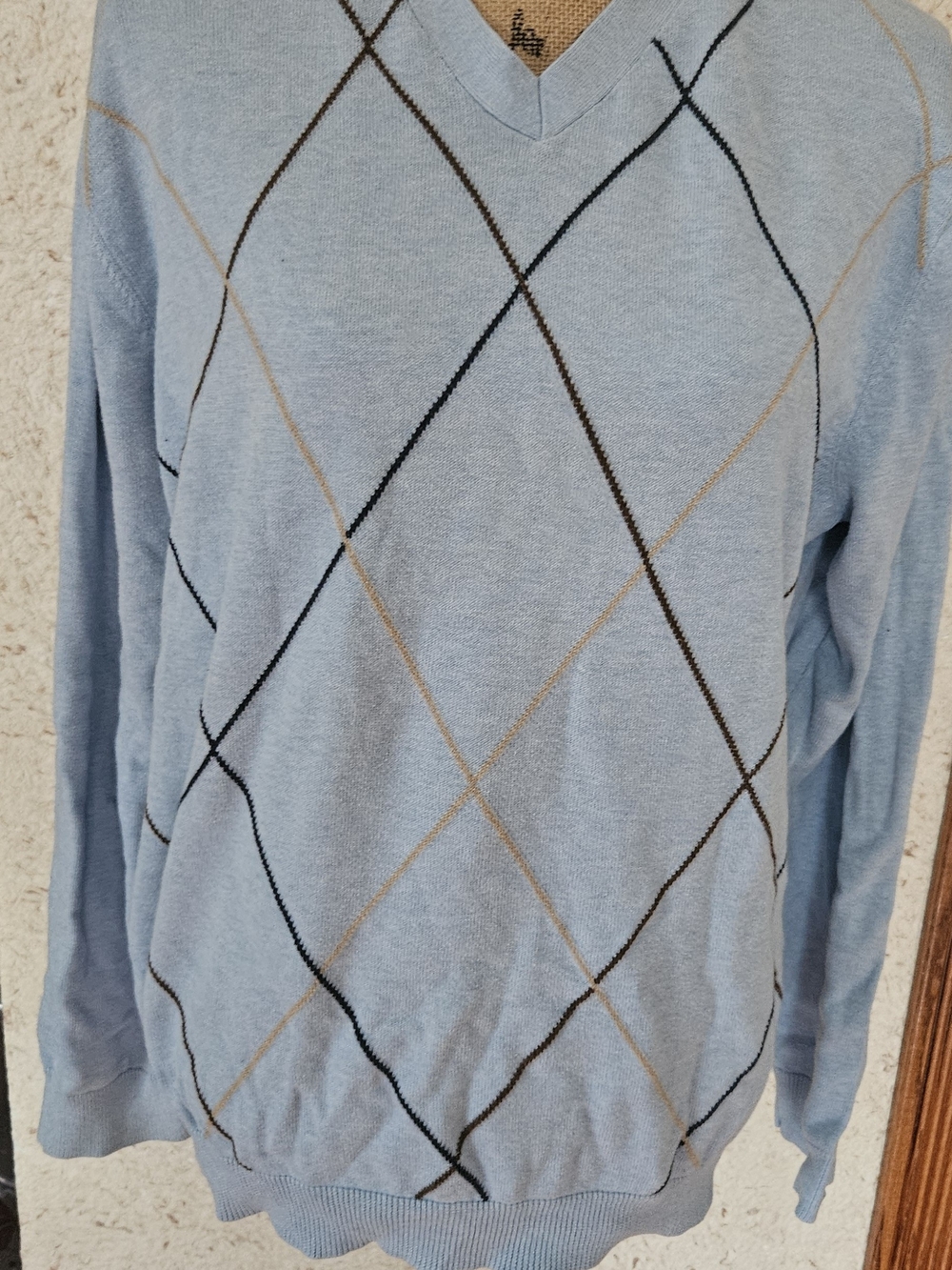 GAP Men's Sky Blue Argyle V-Neck Sweater